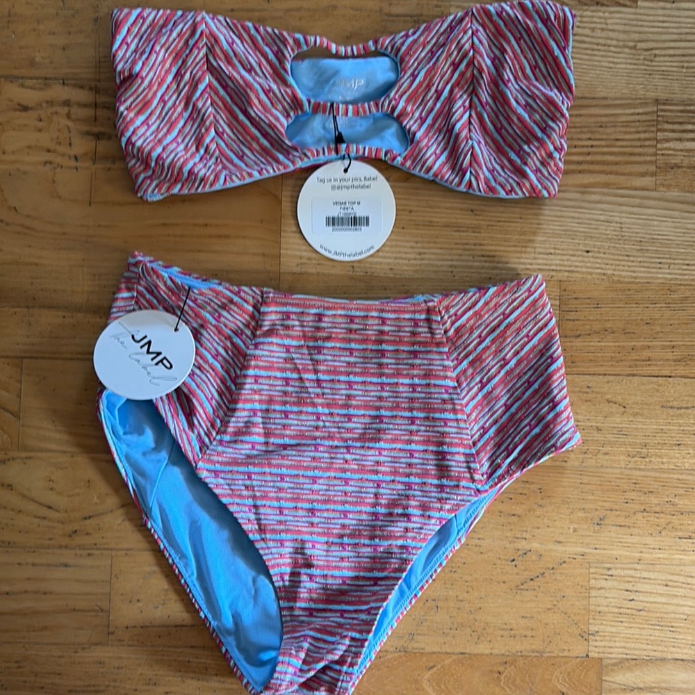 Women's Striped Bikini Set - Pink and Blue